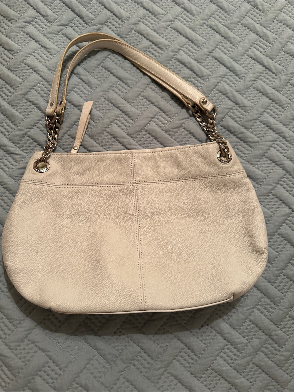 Tignanello Leather Shoulder Bag in Cream with Chain Accents